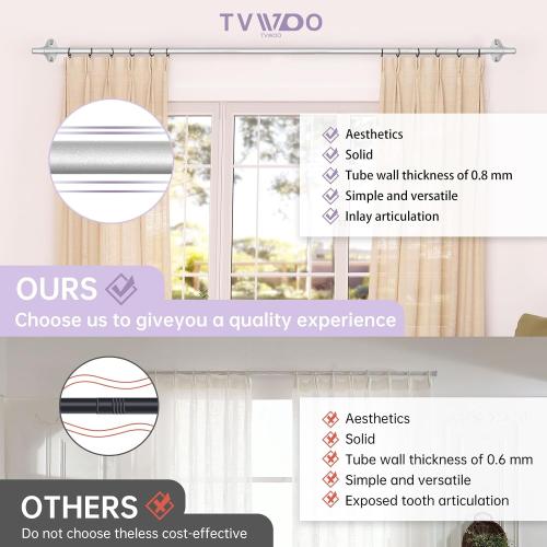 TVWOO Silver Wrap Around Curtain Rods:5/8 In Blackout Adjustable Window Curtain Rod for Bedroom Kitchen Apartment Renter Friendly,Room Darkening Curved Drapery Rods Easy Install,Antique Silver 48-90