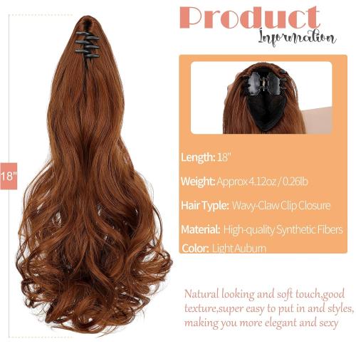Ponytail Extension Claw 18 Curly Wavy Clip in Hairpiece Ponytail Hair Extensions Long Pony Tail Synthetic for Women Light Auburn