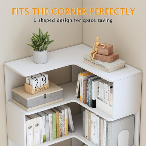 IOTXY 6-Tier L-Shaped Corner Bookshelf, Tall Bookcase, Oak