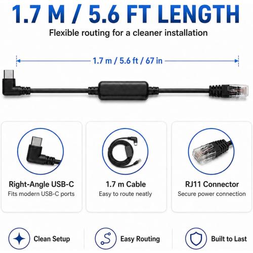 5.6FT USB C to RJ11 for Uniden Radar Detectors Power Cord, 5V to 12V