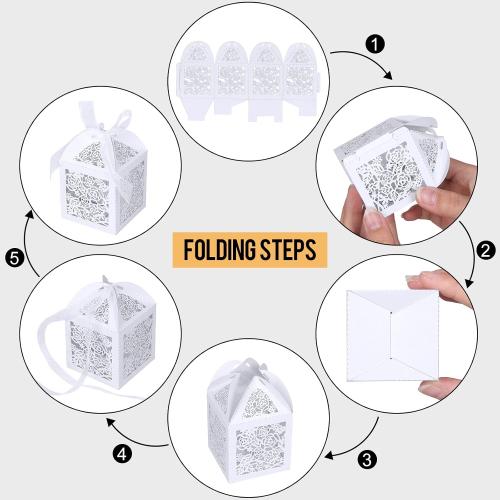 100pcs Laser Cut Favor boxes, Favors Candy Box with Ribbons and Tags