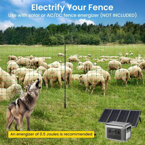 Electric Fence Netting, 164'L x 49.6 H Movable Livestock Nets for Sheep, Hogs, Cattle, PE Net Fencing Kit with 14 Posts Double Spiked, Electric Fencing for Backyards, Homesteaders, Farms Ranches