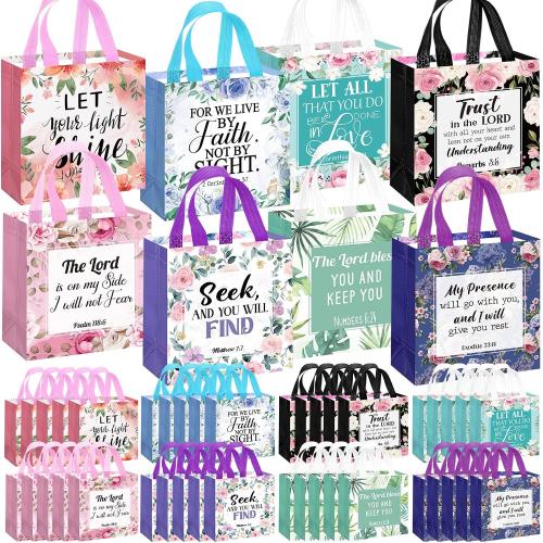 Riakrum 32 Pcs Christian Gift Bags Bulk, Bible Verse Non Woven Tote
