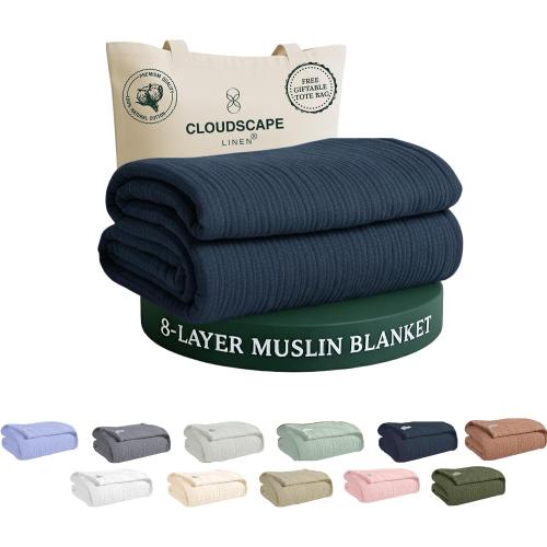 CLOUDSCAPE 8 Layer Muslin Blankets for Adults,Cotton,  olive green