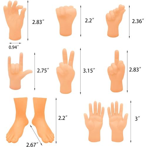 ZAKVOOR 16 Pcs Tiny Finger Hands Mini Rubber Finger Puppets Realistic Little Hand Finger for Display, Desk Decoration, Photography Props, and Creative Projects