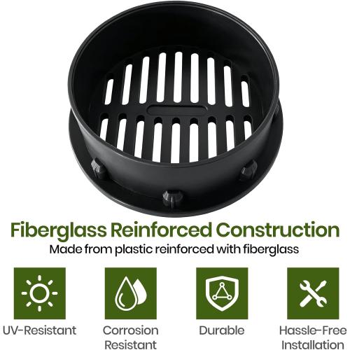 Calvana 4-Pack 6 Inch Round Drain Grate Cover for Yard Drainage, Plastic Outdoor Drain Cover for Lawn, Landscape and Patio, 6 Stormwater Drain Grate Replacement, Black
