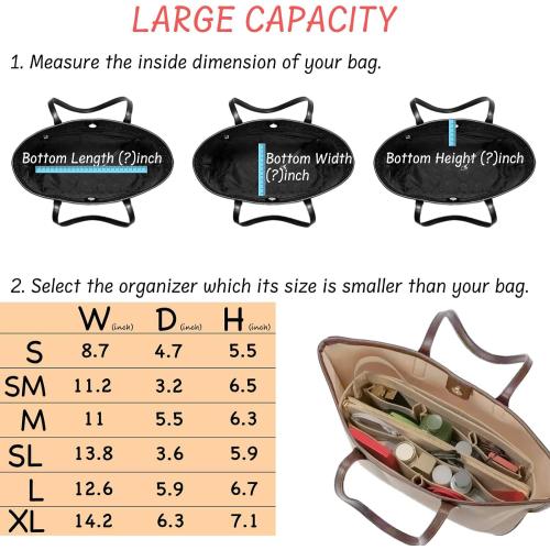 DailyPlus Purse Organizer Insert with Zipper Felt Bag Organizer for Tote Purse Beige Slender-Large