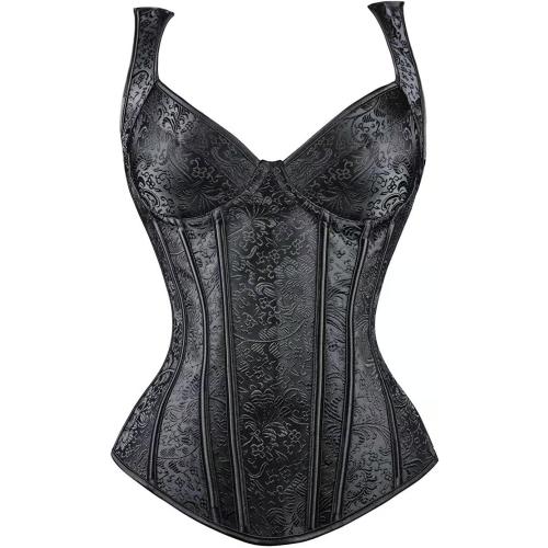 ADELCE Women's Lace up Gothic Jacquard Shoulder Straps Tank Overbust Shaper Corset Bustiers Top Medium