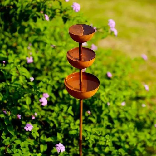 Vintage Metal Bird Bath, Iron Bee Watering Station, Three-Layer Structure Hummingbird Feeders for Outdoors, Yard Decor for Garden Patio Lawn, Lawn Decor with Stable L-Shaped Plug, 26.77×3.94 in