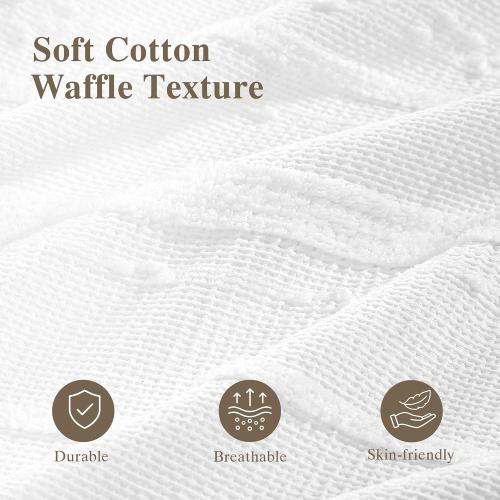 Extra Long Farmhouse White Shower Curtain Boho, 72 x 78 Cotton Blend Tufted Weave Waffle Stripe Textured Heavy Duty, Fabric Shower Curtain for Bathroom, Hotel