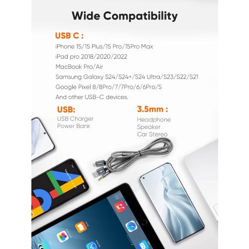 CableCreation USB C to 3.5mm Audio Cable with USB Charging Car Aux Cable