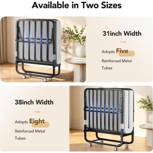 Decofy 75x38 Folding Bed with Mattress Rollaway Beds on Wheels10 Tubes