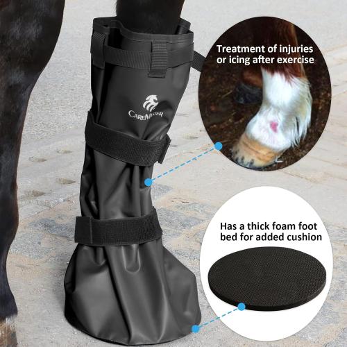 Hoof Soaking Boot for Horse, Waterproof PVC Hoof Soaker Bag with EVA Foam Pad, Secure 3-Strap Equine Icing & Soaking Boot for Hooves Care, Fits Most Hooves