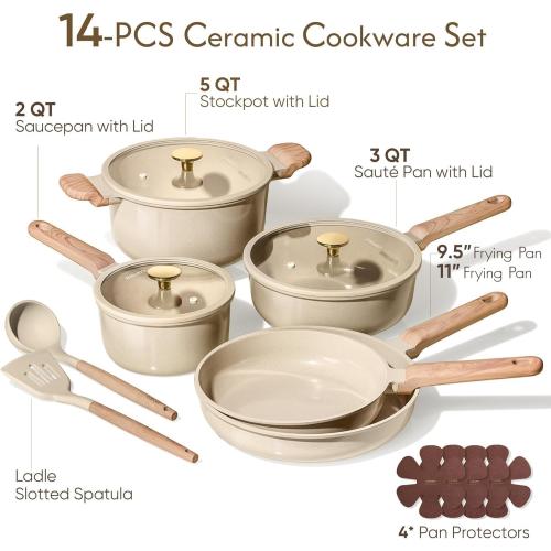 CAROTE Pots and Pans Set, Ceramic Cookware Set, 14pcs