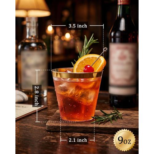 Hioasis 100Pcs 9OZ Clear Plastic Cups with Gold Trim