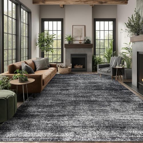 Area Rugs 9x12 Living Room,Abstract Boho Large Area Rug,Black and White