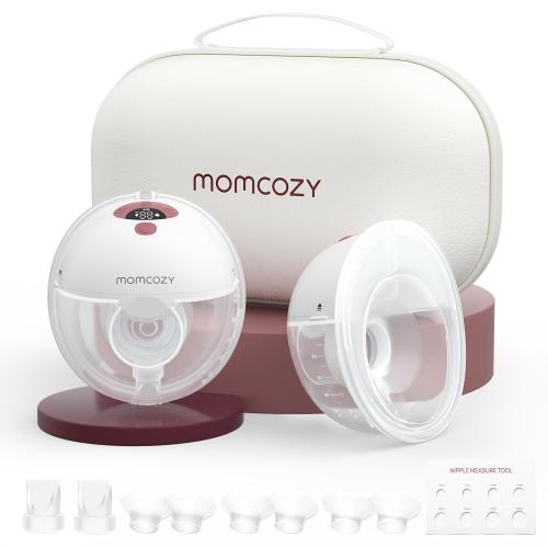 Momcozy M5 Hands-Free Wearable Breast Pump, Double-Sealed Flange for Baby-Like Comfort, 3 Modes & 9 Suction Levels, Portable Electric Pump – 24mm, 2-Pack Cozy Red