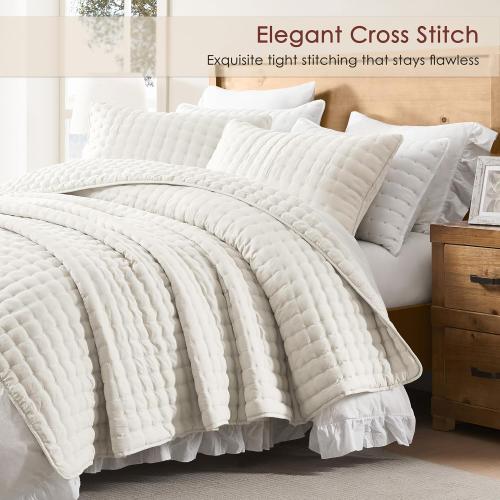 WDCOZY Cloud Soft Quilt Set, Oversized King Size, Ivory, 116x106 inches