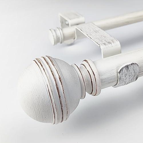 ILAISIHOME 1-1/8 Inch Diameter Farmhouse Style White Curtain Rods with Round Finial, 36-72 Inch Telescoping Double Rod for Window Width 24-68 Inch, 1