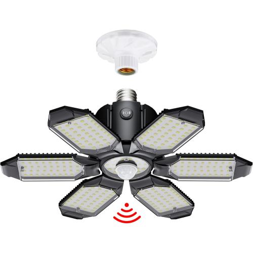 Motion Sensor Garage Light, 20000LM 200W Garage Lights Ceiling Led Motion Activated,Motion Light Indoor with Dusk to Dawn, E26/E27 Screw in Shop Light for Basement Barn Attic Warehouse
