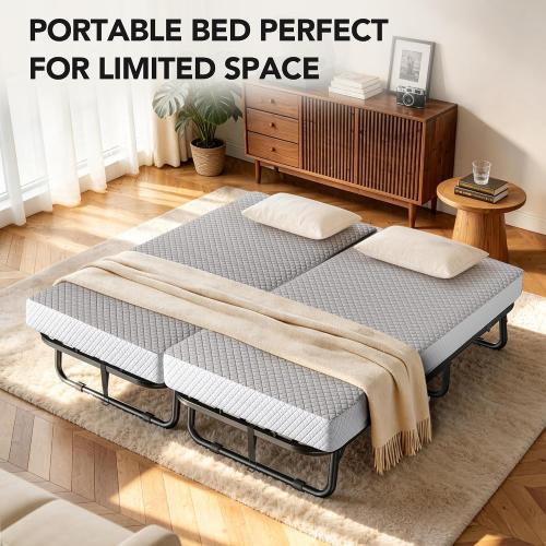Decofy 75x38 Folding Bed with Mattress Rollaway Beds on Wheels10 Tubes