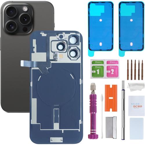 Back Glass Replacement for iPhone 16 Pro Max(6.9 inches,Black Titanium) Integrated Glass & Wireless Charging Repair Tools are Included