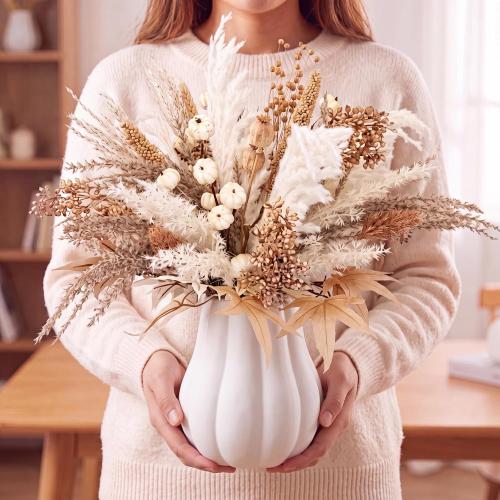 1 Pcs 6 Fall Pumpkin Vase Ceramic White Vase for Table Decor Centerpieces