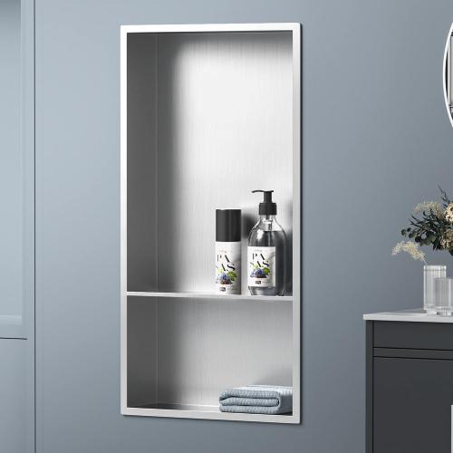 Stainless Steel Shower Niche 24 X 12 Brushed No Tile Needed Wall Niche with Double Shelves Recessed Shower Shelf for Bathroom Vertical Niches