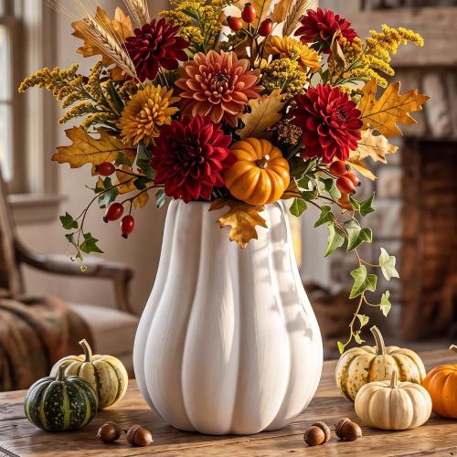 1 Pcs 6 Fall Pumpkin Vase Ceramic White Vase for Table Decor Centerpieces