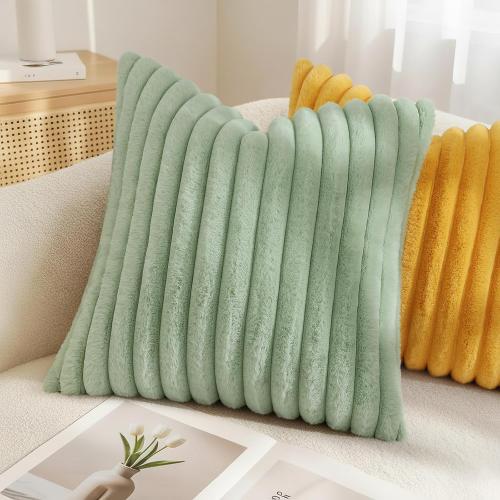decorUhome Fall Faux Fur Throw Pillow Covers 18x18 Set of 2 Sage Green