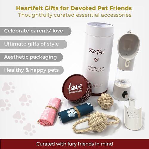 KiiZYs Dog Travel Essentials for Puppies Accessories – Red Bandana Blue Scarf - Pet Water Bottle Portable Walking - New Dog Gifts Moms Women Pet Supplies Teething Toys