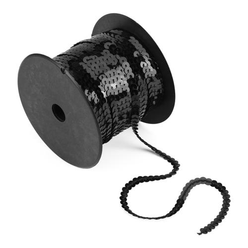 Sequin Trim 6mm Flat Flat Round Sequins Trim Paillette Spangle Sequins String Ribbon Roll String Trim DIY Projects for Crafts Embellishments Costume Accessories 1 Roll 100 Yards(Black)