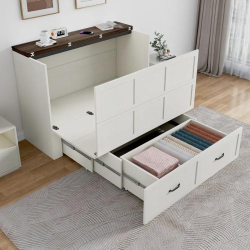 Wilkinson Farmhouse Murphy Full Bed Frame with Large Storage Drawer & Charging Station, White