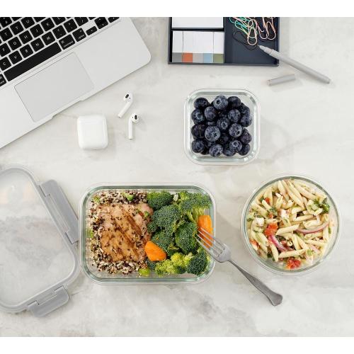 JoyFul 24-Piece Light Grey Glass Storage Containers with Leakproof Lids Set