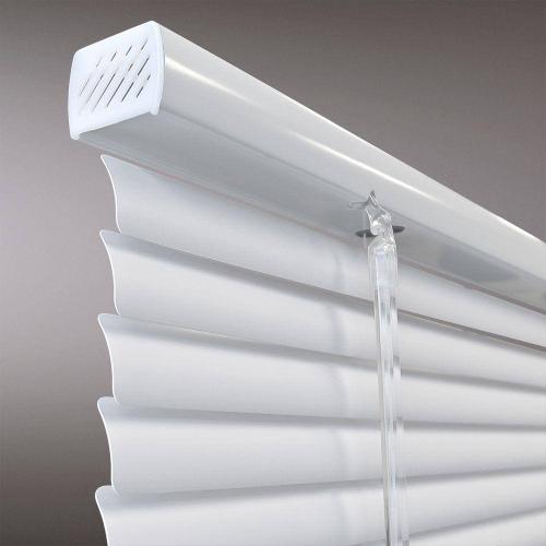 Size 32x48 Color White Cordless Room Darkening 1 in. Vinyl Mini Blind for Window or Door - 32 in. W x 48 in. L