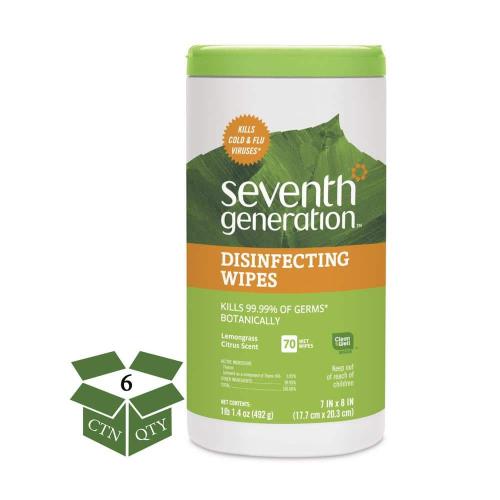 Lemongrass Scent Disinfecting and Cleaning Wipes (70-Count), 6 per Carton