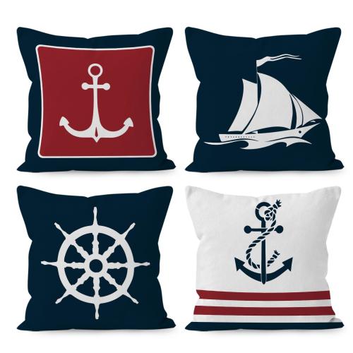 HUYAW Navy Blue Nautical Ocean Boat Anchor Throw Pillow Covers Ship Nautical Gifts Boat Pillow Cases 18 x 18 Inch Home Ship Sofa Decor Set of 4