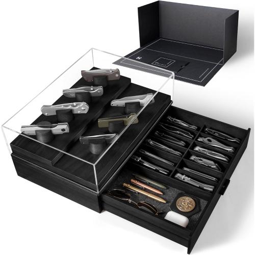 Display Your Knife Collection with The Armory – Premium Pocket Knife Display Case for 20-30 Knives – Huge Drawer – Birthday Day Gift for Men – Wooden Pocket Knife Holder – Lifetime Assurance Included Black Armory