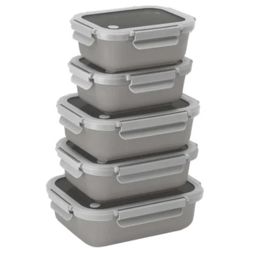 Safdie Ceramic Food Storage Set, 5 Containers with Glass Lids, Leak-Free Kitchen Containers (GRAY)