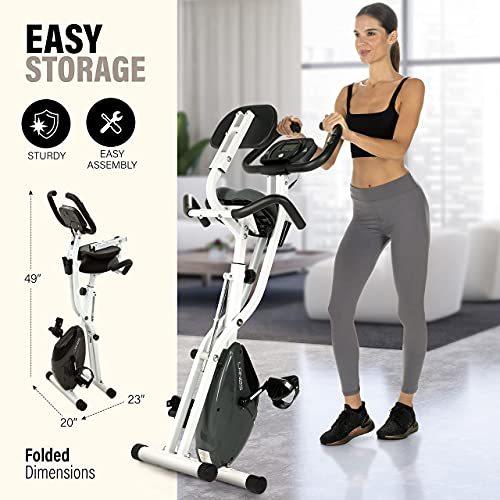 LANOS Workout Bike For Home - 2 In 1 Recumbent Exercise Bike and Upright Indoor Cycling Bike Positions 10 Level Magnetic Resistance Exercise Bike Foldable Stationary Bike Machine Fitness Bike