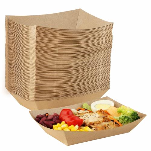 Eupako Paper Food Trays 3 Lb Capacity Disposable Kraft Paper Food Serving Tray Grease Resistant Boat (Brown 100 Pack)
