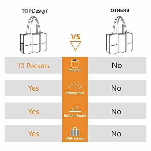 TOPDesign Utility Water Resistant Tote Bag with 13 Exterior & Interior Pockets Top Zipper Closure & Thick Bottom Support for Working Women Teachers Nurses Accountants (Grey)