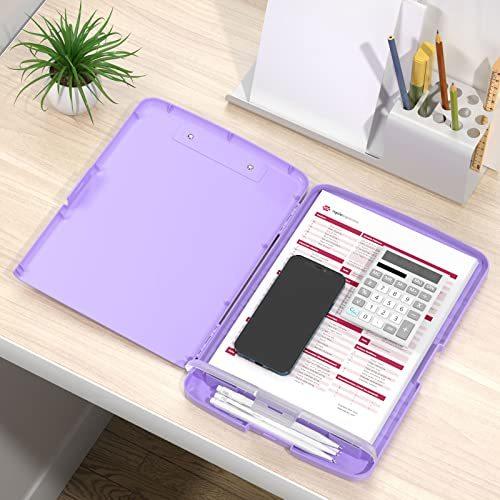 Rimilak Plastic Clipboard with Storage 8.5 x 11 High Capacity Folio Nursing Case with Pen Holder Folder Side-Opening for Classroom Teacher Student Smooth Writing Purple