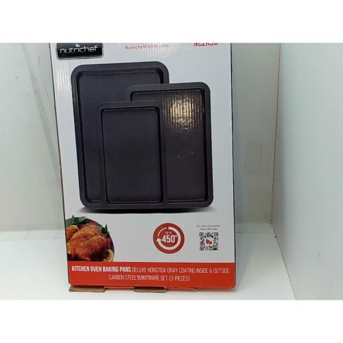 NutriChef 3-Piece Non-Stick Cookie Sheets for Baking - Heavy Duty Steel Baking Sheet Pans for Toasters & Oven - Small Medium & Large Size Baking Trays - PFOS PFOA PTFE-Free Nonstick Coating