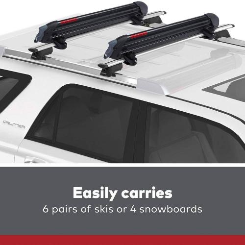 Powder Hound 6 Ski or 4 Snowboard Universal Mount Travel Roof Rack, Black