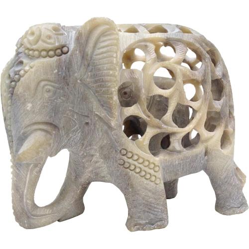Soapstone Collectible Figurine Of Mother Elephant With Baby, One Size, Sand