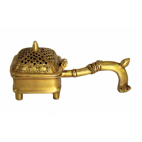 Esplanade Brass Incense Burner Dhoop Dani Stand with Handle- 15 Cms(Square)