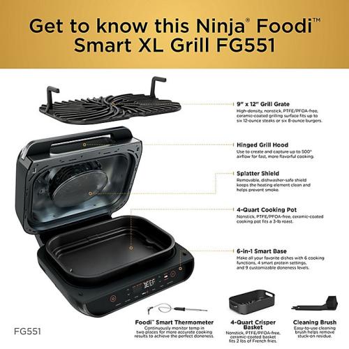Ninja® Foodi™ Smart XL 6-in-1 Indoor Grill with 4-qt Air Fryer, Roast, Bake, Broil, Dehydrate