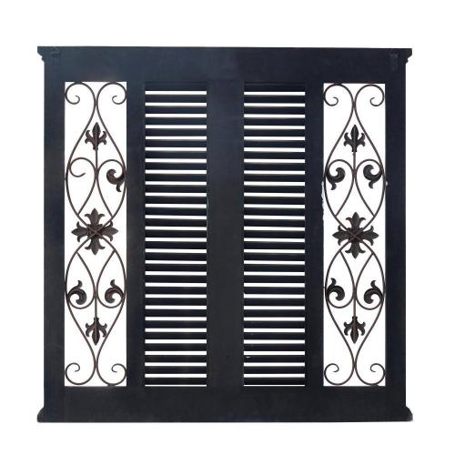 40 in. x 40 in. Wood Beige Window Shutter Scroll Wall Decor with Metal Scrollwork Relief