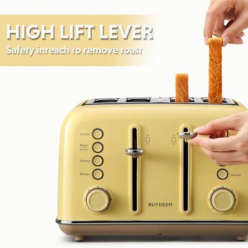 4-Slice Mellow Yellow Extra-Wide Slot Toaster with Removal Crumb Tray and 7-Shade Settings